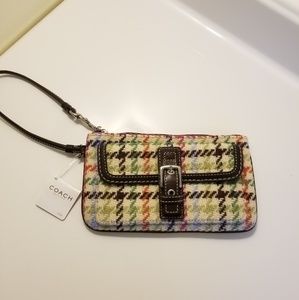 Authentic Coach wristlet-plaid with brown leather